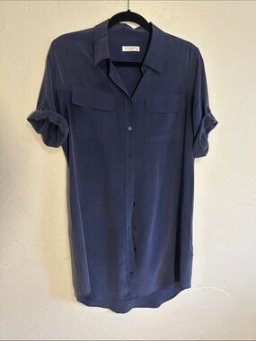 Equipment women’s silk Navy Button-Down Shirt Dress